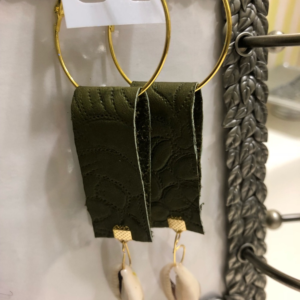 Green Leather Earrings - Picture 7 of 8